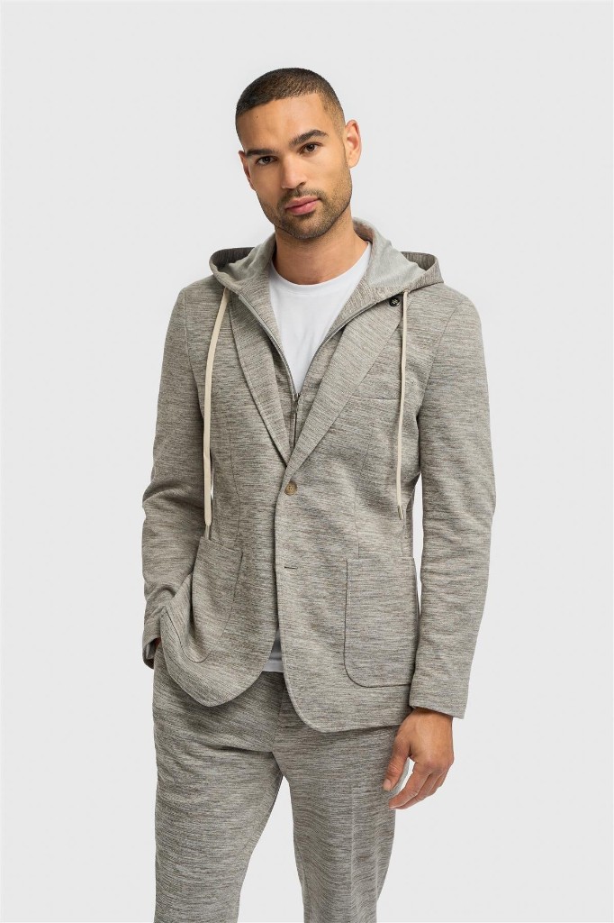 Cavani grey marl jersey blazer with a removable hood