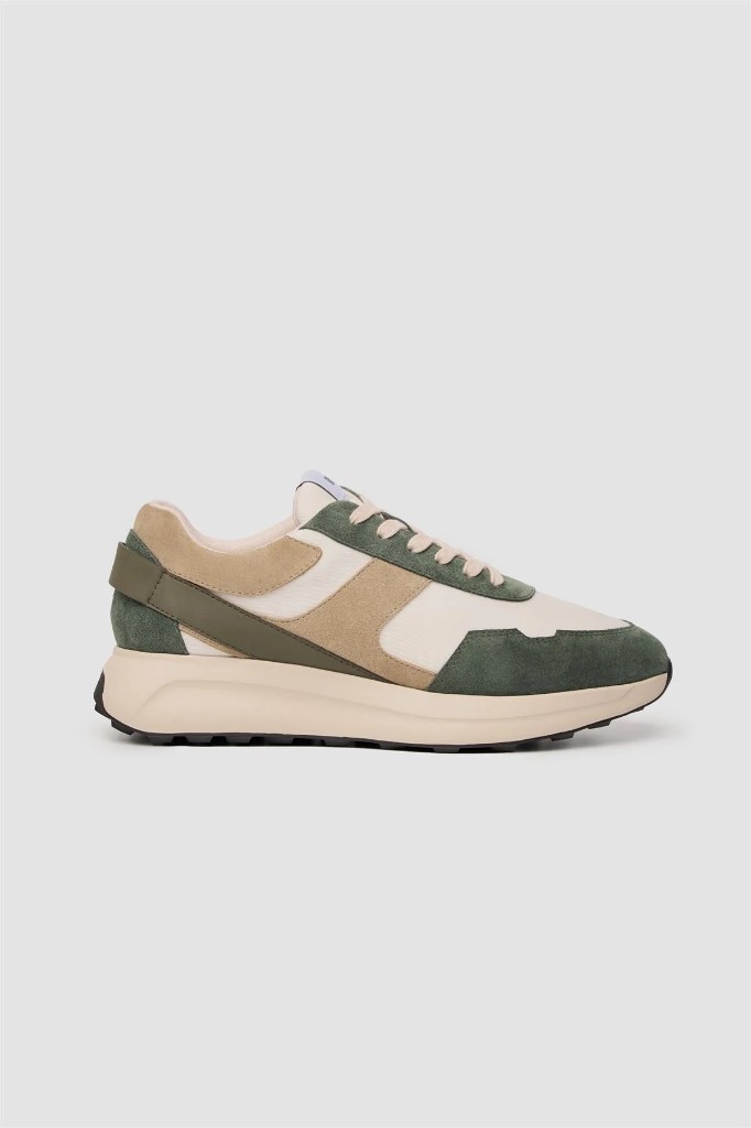 Cavani green and sand suede trainers